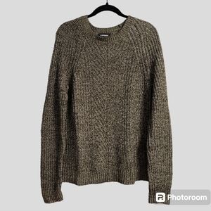 Express Sweater Knit Top Women's Small Green Heathered Pullover Wool Blend Cozy